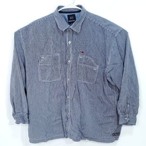 VTG BUGLE BOY JEAN COMPANY Striped Blue Button Down Mens Shirt 3XL 100% Cotton